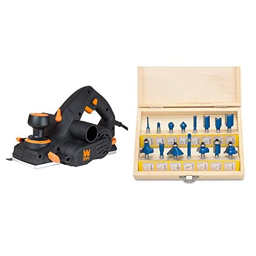 WEN 6530 6-Amp Electric Hand Planer, 3-1/4-Inch & Hiltex 10100 Tungsten Carbide Router Bits | 15-Piece Set