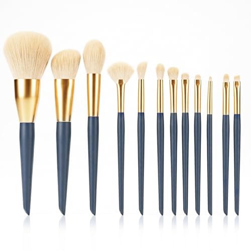 Image of GLUN Professional Makeup Brushes Set 12 Different Size Shape Brushes with Travel Cloth Bag, Complete Face & Eye Brush Kit for Foundation, Powder, Eyeshadow & Blending