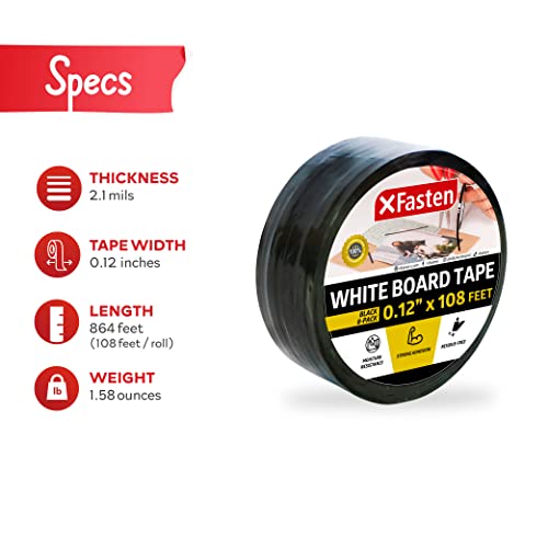 XFasten Tape for White Board | ⅛” Thin Black Tape for Dry Erase Board | 8 Rolls Pinstripe Tape, Divider Tape, Art Tape, Music Note Tape | Thin Tape for Charts, Grids, Tables | Indoor, Outdoor Use - Thumbnail 2