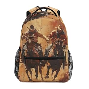 YETTASBIN Western Cowboy Backpack for Men Women, Waterproof High/Middle School Bookbag Lightweight Laptop Travel Daypack with Multiple Pockets for Teens Boys Girls