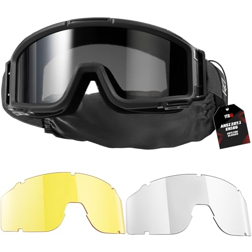 1TG Tactical Airsoft Goggles Anti Fog Tactical Safety Glasses Eyewear with 3 Impact Lenses for Shooting Paintball Ski Riding