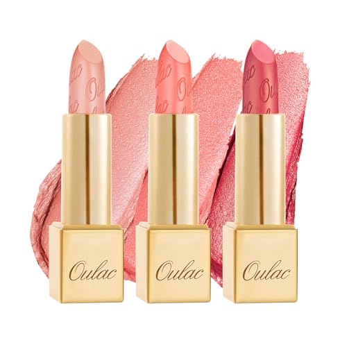 OULAC Set de Pintalabios Coral Brillo Metálico, Brillo 3D de Larga Duración, Barras de Labios de Alta Pigmentación y Cobertura Total, Fórmula Cremosa e Hidratante, Vegan 3PCS