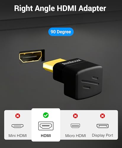 Image of BlueRigger HDMI 90 Degree Adapter (1-Pack, 8K 60Hz Right Angle HDMI 90 Degree Adapter, Male to Female, L-Shaped Up & Down Angled Elbow Connector)- Compatible with HDTV, Laptop, PS5, PS4