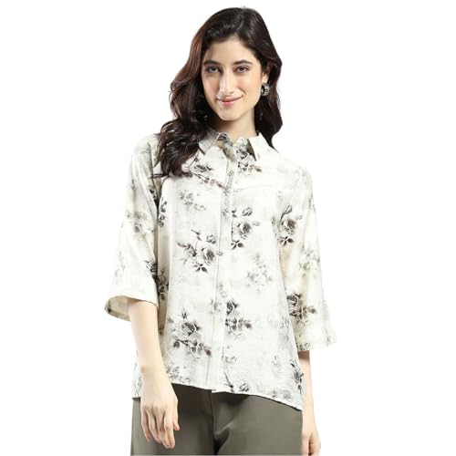 Image of Monte Carlo Women's Regular Fit Floral Collared Neck Top | 3 /4 Sleeve Casual Wear | Stylish & Comfortable | Everyday Top Wear for Women Off