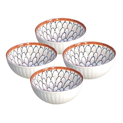 Image of Lellow Ceramic Bowl Set of 4 | Microwave Safe | Dishwasher Safe | Lead-Free Food Grade Glazed Bowls | Ideal for Soup, Salad, Dessert Serving- Petal Pattern