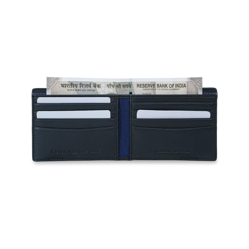 Image of Tommy Hilfiger Men's Leather Slimfold Wallet Escravos | Black Bifold with Coin Pocket & Card Slots | Designer & Stylish Gift