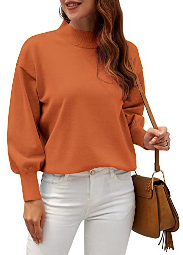 Image of WEACZZY Women's Sweater Mock Neck Long Lantern Sleeve Lightweight Knit Tops