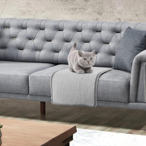 2 Sisal Teppich Katzen Kratzbrett Wand, Kratzmatte Katze, Natürliche Katzenkratzbretter Sisal Kratzteppich 50x30 cm, Widerstandsfähig Katzenmöbel Fußmatte Sisalmatte Kratzpads für Katzen (Grau) - 6