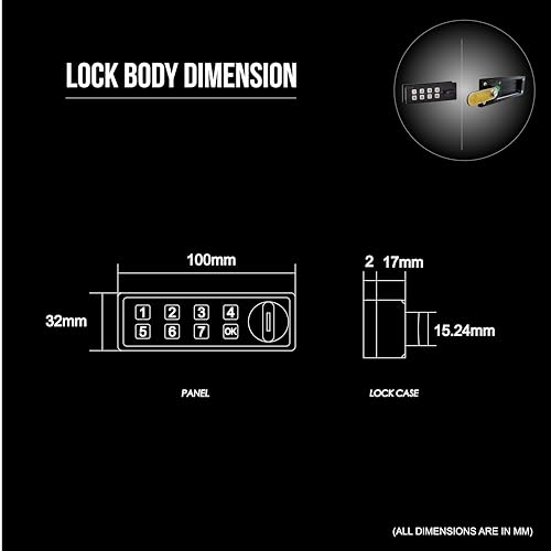 Image of Dorset Password Lock for Drawer and Cabinets | Password 4 to 15 Digit & Mechanical Key | Digital Keyless Lock for Home | Ideal Door Thickness 16-24 mm, Black, DG 306