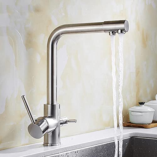 Robinet cuisine 3 voies eau potable laiton antique pour îlot central