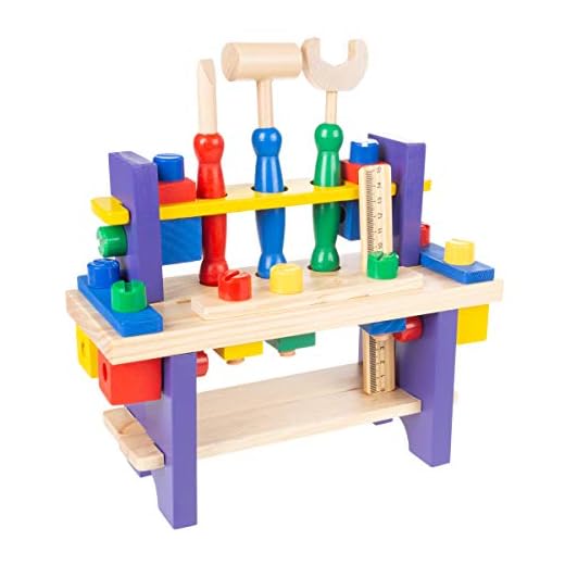 Hey! Play! Kids Workbench & Tool Set- Solid Wood Tabletop Workshop, Pretend Play Toy Building Set, Includes Hammer, Saw, Screwdriver, Wrench