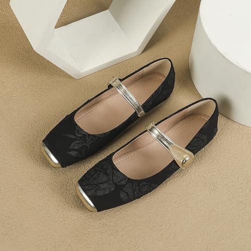 Women's Square Toe Floral Flat Shoes with Self-Adhesive Straps - Comfortable Mary Jane Slip-Ons, Stylish Ballet Pumps Suitable for Office and Casual Wear 5