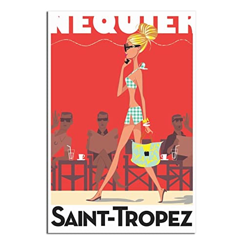Poster Saint-Tropez Girl tableau vintage sur toile pour déco salon et chambre chaleureuse
