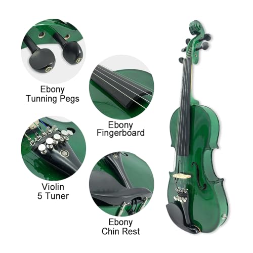 Image of Electric Violin 4 /4 full size 5 string Acoustic Violin with Ebony Fittings, Case and Bow, Maple Spruce Beginner Kit for Adults(Green)