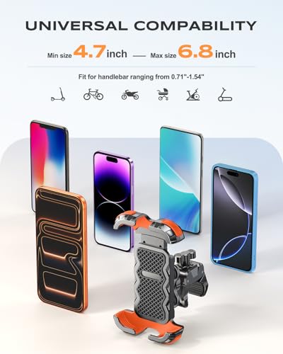 Image of Zewdov 2026 Anti-Shake Motorcycle Phone Mount Holder with Vibration Dampener & Quick Install Clamp, Strong Grip & Anti-Drop Bike Phone Holder for Bicycle /ATV /Scooter, Fits for iPhone /Samsung 4.7-6.8 inch