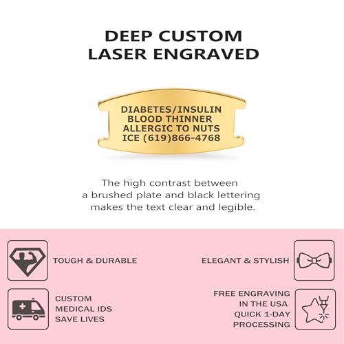 Divoti Olive Stretch Medical Alert Bracelet – Custom Engraved Stainless Steel ID Tag – Hypoallergenic, No Clasp, Slip-On Style – Fits 6.5–7.5" Wrists – Stylish & Comfortable for Women2