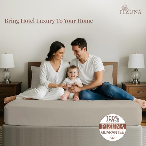 Image of Pizuna 100% Cotton Bedsheet Super King Size Simply Taupe, 400 Thread Count Long Staple Combed Cotton Flat Bedsheets 108x108 Inches with 4 Pillow Covers, Bed Sheet for Super King Size Bed