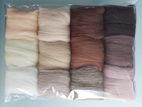 Set O* Merino Wool Tops for Felting, 12 Colours, 60g