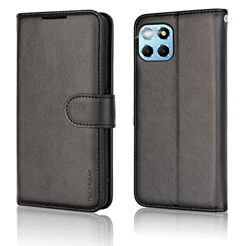 TECHGEAR Leather Wallet Case for Honor X6 4G / Honor X8 5G, Flip Protective Case Cover with Wallet Card Holder, Stand & Wrist Strap - Black PU Leather with Magnetic Closure for Honor X6 4G / X8 5G - Image 2