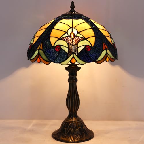 Image of WERFACTORY Tiffany Style Lamp Stained Glass Bedside Table Lamp 18 Inch Tall