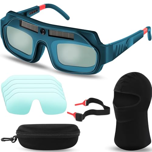 Image of Tellegloww 1 Set Auto Darkening Welding Glasses with Replacement Lenses, Solar Welding Goggles for Tig Mig Mma Plasma Cutting