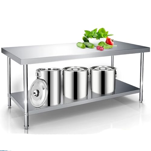 Dwupokładowy stół warsztatowy ze stali nierdzewnej - komercyjny stół do przygotowywania restauracji z otwartymi stojakami do przechowywania pogrubiona metalowa konstrukcja 89 cm x 50 cm x 80 cm