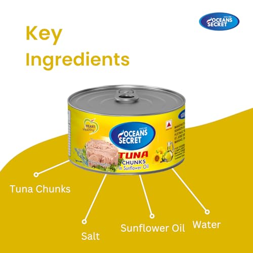Image of Oceans Secret Tuna Chunks in SunflowerOil 180gm Pack of 1 Canned Tuna Fish Balanced Nutrition, Heart Healthy, in Sunflower Oil, Premium Cuts Ready to Eat