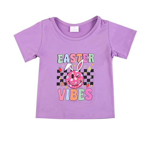Image of Easter Toddler Girls T-Shirts Bunny Short Sleeve Shirts Kids T Shirts Cotton Girls Summer Tops T-Shirts 3-8Y