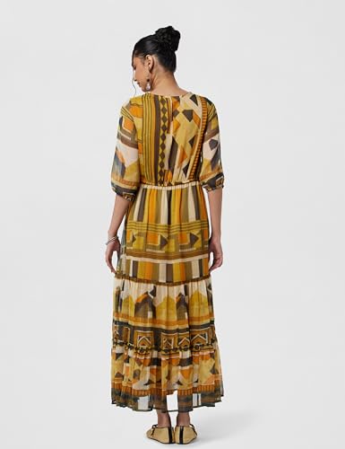Image of BIBA Women Cotton Blend Tiered Printed Dress