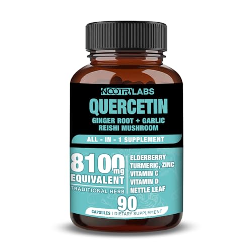 All-in-1 8100mg Highest Potency Quercetin, Elderberry, Turmeric, Reishi Mushroom, Vitamin C, D, Ginger Root, Zinc, Nettle Leaf - Immune, Antioxidant & Overall Health Support - 90 Vegan Capsules