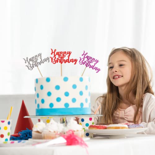 64 Pcs Happy Birthday Cupcake Topper, Ubtkey Glitter Happy Birthday Cake Toppers Picks Dessert Topper Decorations For Birthday Party Supplies, 8 Colors #TOP5