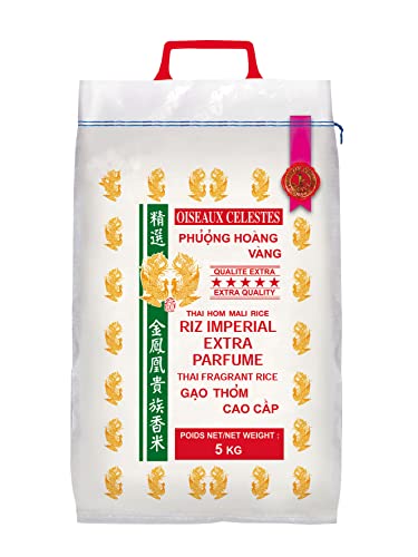 Riz Thai impérial extra parfumé qualité premium 5KG 2021 - Pelle à riz offerte - Marque Oiseaux Célestes - Année 2021 (Sac de 5KG)