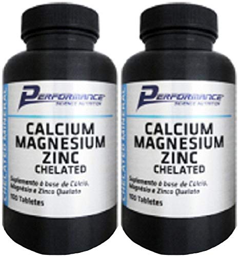 Calcio Magnesio Zinco Mineral Quelato Performance Nutrition 100 tabletes Kit 2 Und