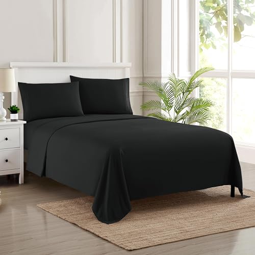 Queen Size Bed Sheets - Breathable Luxury Sheets with Full Elastic & Secure Corner Straps Built In - 1800 Supreme Collection Soft Deep Pocket Bedding, Sheet Set, EXTRA DEEP pocket - Queen, Black