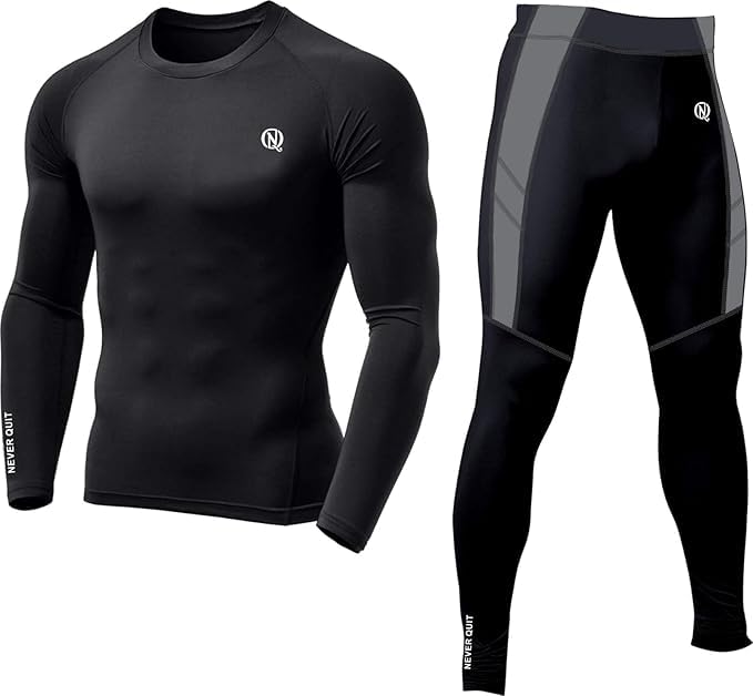 never quit Mens Sports Running Set | Polyester Spandex Compression Shirt and Tights for Men Workout Combo Set | Long Sleeve Quick-Dry Fitness Track Suit for Man Yoga Suits-picture-22