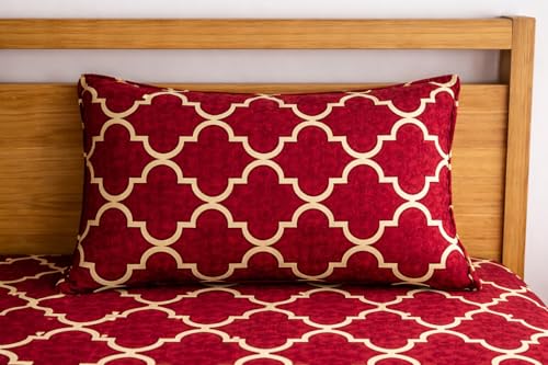 Image of DECORUM Glace Cotton Single Bedsheet with 1 Pillow Cover | Soft, Durable, Lightweight & Skin-Friendly Fabric| Suitable for Single /Diwan Bed Size