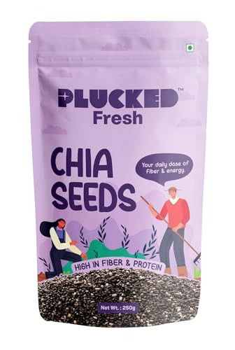 Plucked Fresh Chia Seeds 250g | Raw & Natural Chia Beej | High Fiber, Protein & Omega-3 Rich Superfood | Healthy Vegan Seeds for Weight Management, Heart Health & Daily Nutrition