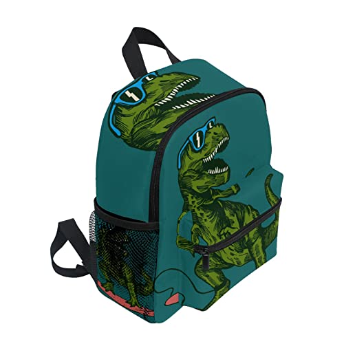 AUUXVA Skateboard Dinosaur Kid's Backpack Green Toddler Bag with Chest Clip Schoolbag for Girl Boy Preschool Kindergarten Student Bookbag Children Bag Travel Daypack2