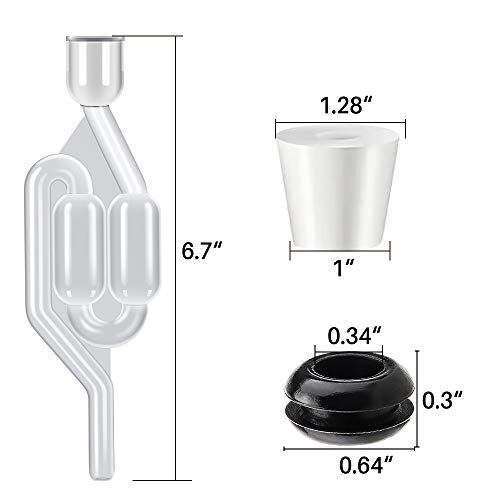Onebom Airlock For Fermentation 4 Pack, Twin Bubble S Type With Drilled #6 Silicone Stopper And 4 Grommets #TOP5