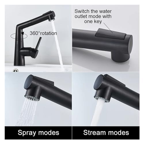 Robinet d'évier de Cuisine Moderne avec Pommeau de Douche Noir Extractible Multiusage