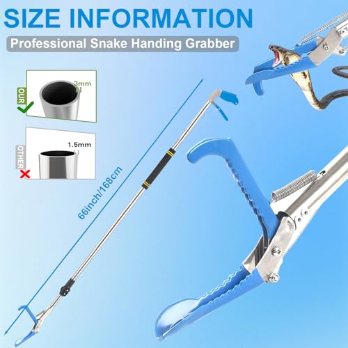 Image of Snake Tong Grabber, 65 Inch Snake Clamping Tool for Safe Snake Handling and Rattlesnake CaptureMade of stainless steel tubing sponge handles and plastic. (blue)