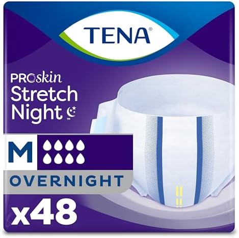 TENA ProSkin Overnight Protection Incontinence Underwear for Women & Men, Stretch, Adult Diaper Stretch Briefs, Medium, 48 Count (4 Packs of 12) Packaging May Vary
