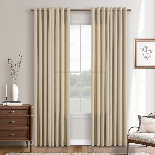 Sand Beige Linen Curtains 84 Inch Length 2 Panels for Living Room Bedroom Grommet Burlap Flax Drape Semi Sheer Light Filtering Privacy Neutral Rustic Farmhouse Window Curtain 84 Inches Long Oatmeal by DUKIYO - Used condition - US$19.96