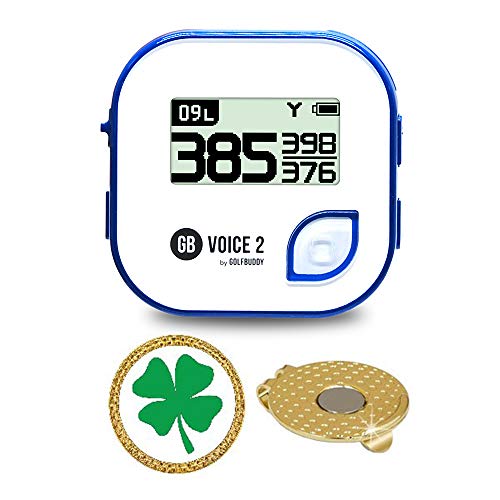 GolfBuddy Voice 2 Golf GPS/Rangefinder Bundle with Magnetic Hat Clip Ball Marker (Clover)