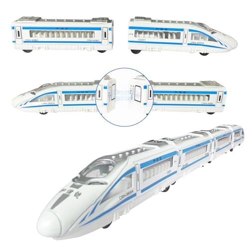 OTONOPI Toy Train Set, Die-cast Bullet Train with Magnetic Connectors, Subway High Speed Locomotive Toy Car, Track Raillway for Kids Boys and Girls Age 3 Up, Pack of 4 Pcs