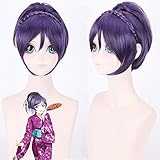 QWIFCMJF LoveLive! Nozomi Tojo Yukata Kimono Short Ponytails Wig Cosplay Costume Love Live Women Heat Resistent Synthetic Hair Wigs