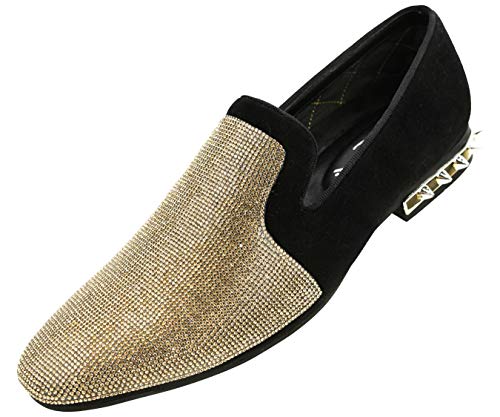 Amali Adkin, Men's Slippers - Mens Casual Shoes - Mens Slip On Shoes - Loafers for Men - Embellished Suede, Spiked Heel, Fashion and Designer Rhinestone Shoes; Color Gold Size 10