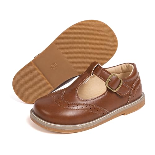 Image of Boy's Girl's Classic T-Strap Dress Shoes Wedding Party Church School Uniform Oxford for Toddler /Little Kid