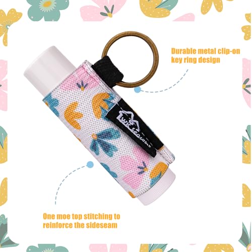 Image of WK IEASON 8pcs Floral B Lip Balm Holder Keychain, Clip-on Lipstick Sleeve, Compatible With Chapstick, Burt's Bees, Elastic Lip Gloss Holder, Stocking Stuffers for Teen Girls Women