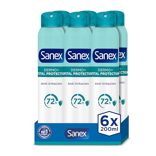 Sanex Total Protection Desodorante Spray, Pack 6 Uds x 200ml, Protección 5 en 1 contra el Sudor, el Olor, las Bacterias, la Irritación y las Manchas, Desodorante Antitranspirante